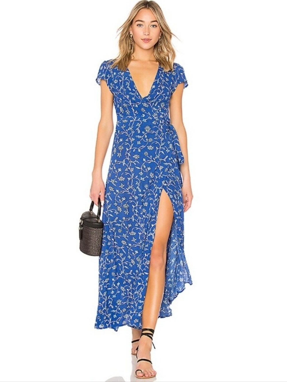 Amuse Society blue floral wrap maxi dress